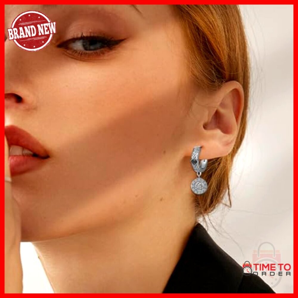 Sterling Silver Celtic Knot Hoop Earrings, Norse Viking Dangle Jewelry - Picture 6 of 6